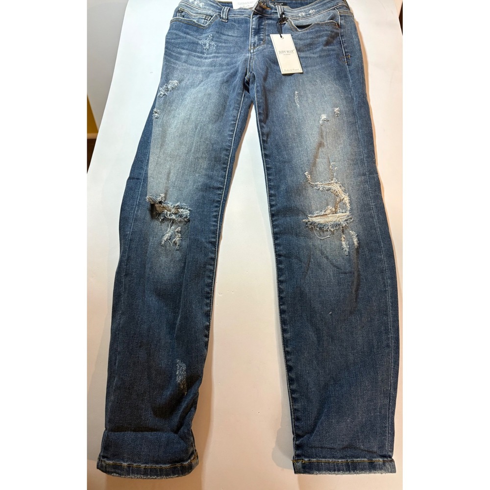 Judy Blue Relaxed Fit Distressed Mid Rise Jeans JB8271DK Dark Wash Size 9/29 NWT